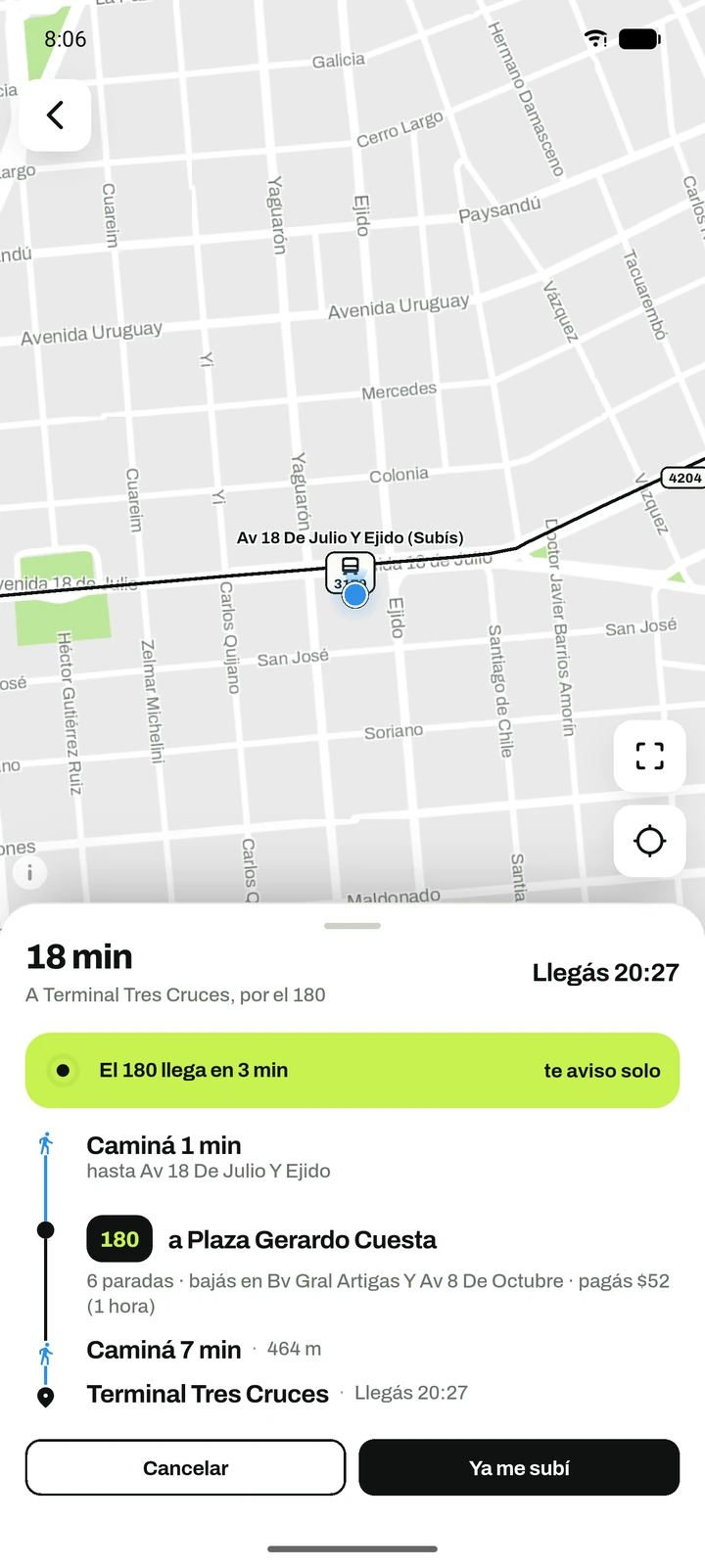 El 180 llega en 3 minutos, te aviso solo